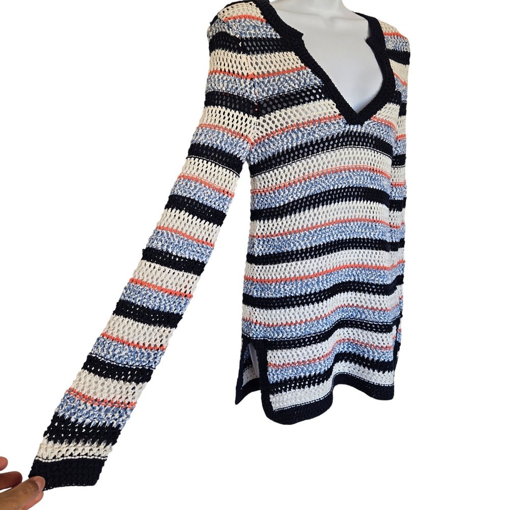 Tommy Hilfiger Striped Open Knit Cotton Sweater‎ Size S Nautical Coastal Preppy - Picture 4 of 11